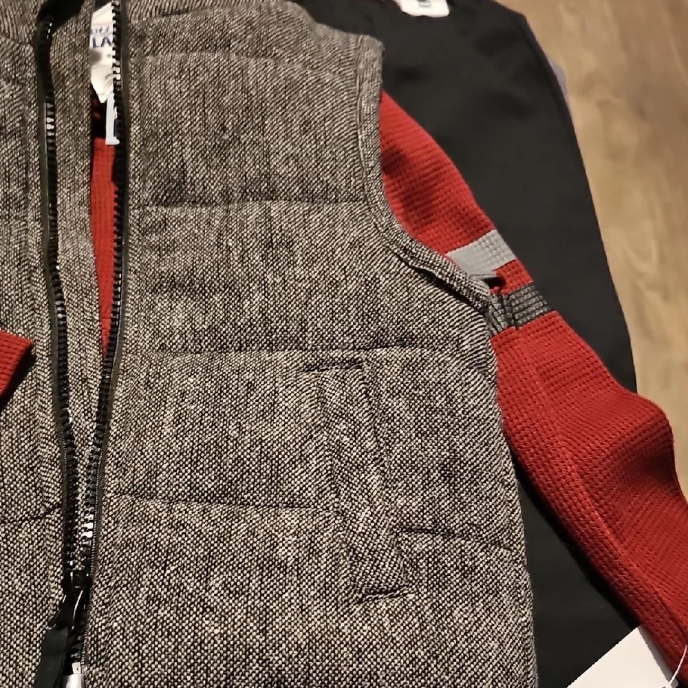NWT Little Lad 3 Piece Gray Vest Burgundy Long Sleeve Black Pants 2t Boy Toddler